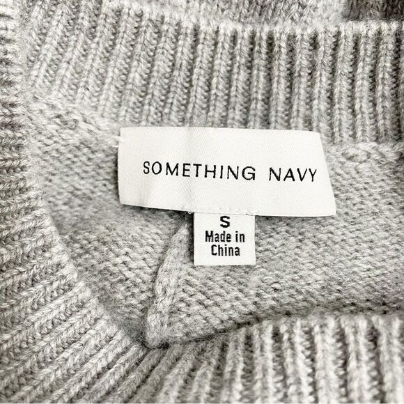 Something Navy Gray Minnie Puff Bishop Sleeve Cashmere Wool Sweater Size Small - Picture 11 of 13